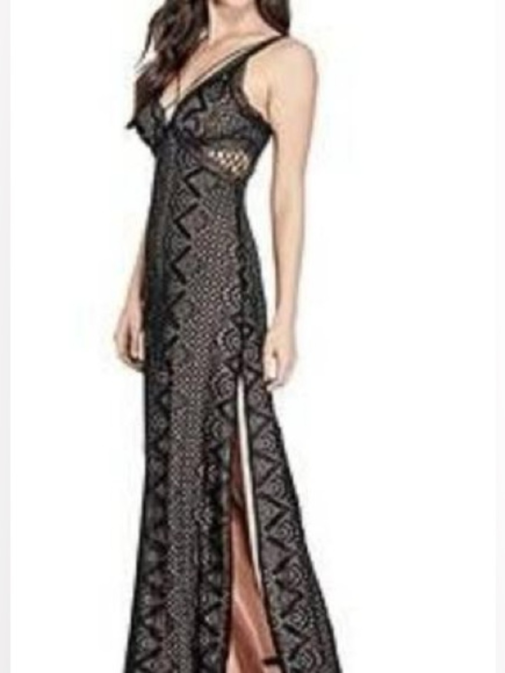Guess Black Lace Maxi Dress with V-Neckline XS
